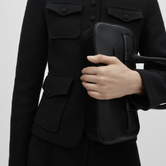 Mango Black Women's Pocket Tweed Jacket XL NWT - Picture 2 of 6